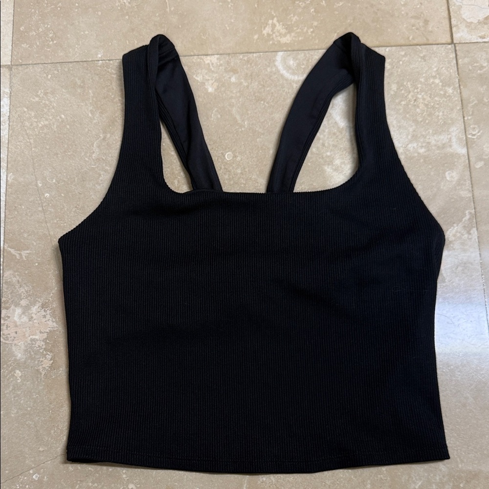 ALO Yoga Black Ribbed Square Neck Crop Tank